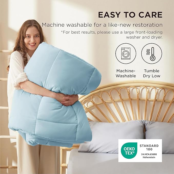 Bedsure Comforter Duvet Insert - Quilted Comforters Twin XL Size, All Season Duvet, GentleSoft Down Alternative Bedding Blanket, with 8 Tabs, Gifts for Women/Men, Light Spa Blue, Twin XL 92x68 Inches