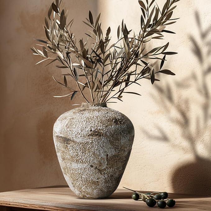 DIF DECO Ceramic Vase,Flower Vases Home Decor,Rustic Vintage Decorative Boho Vase for Centerpiece Table,Room,Bathroom,Wall,Bedroom,Living Room,Kitchen,Office Decorations,8.66 inch Retro Brown