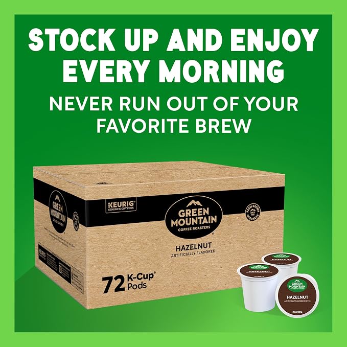 Green Mountain Coffee Roasters Hazelnut Keurig Single-Serve K-Cup pods, Light Roast Coffee, 72 Count