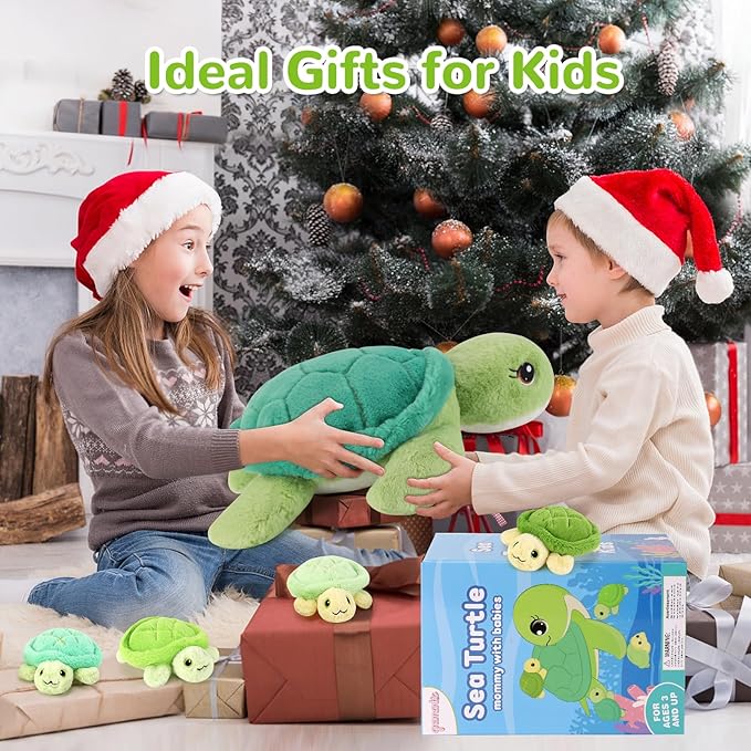 5 Pieces Turtle Stuffed Animals - 1 Mommy Stuffed Turtle with 4 Babies - Tortoise Gifts for Girls Age 3-8, Tortoise Plush Toys for Christmas, Valentine's, Birthday Gifts