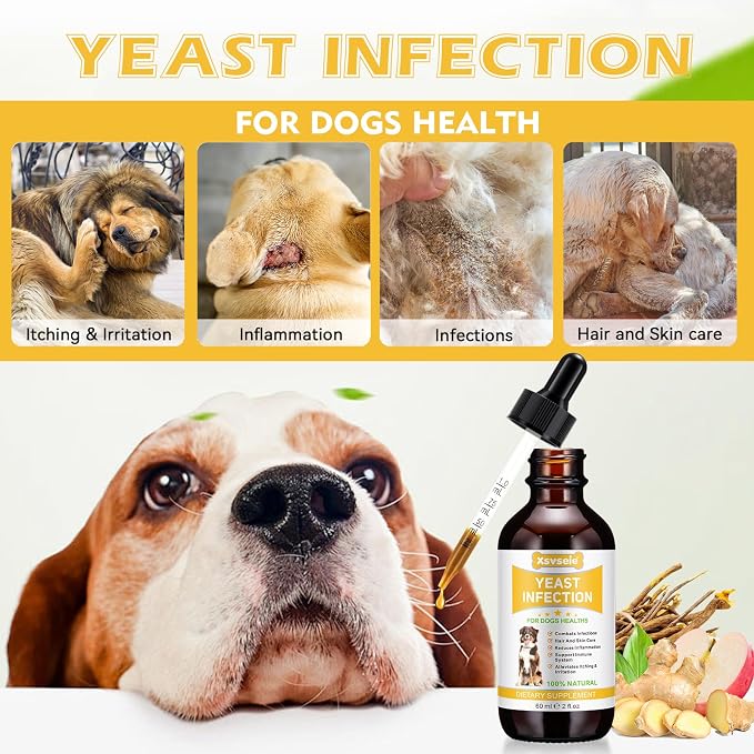 Yeast Infection Treatment for Dogs, Xsvseie Dog Ear Infection Treatment Natural Yeast Treatment Drops for Dogs,Dog Herbal Supplement Soothing Irritation & Itching Discomfort for All Breeds & Size