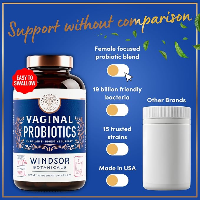 Vaginal Probiotics for Women - 19Bil CFU,15-Strain Lactobacillus Probiotic for PH Balance, Urinary Tract Support, Odor & Yeast Health - Balance Complex for Women BV Support Supplements - 30 Vegan Caps