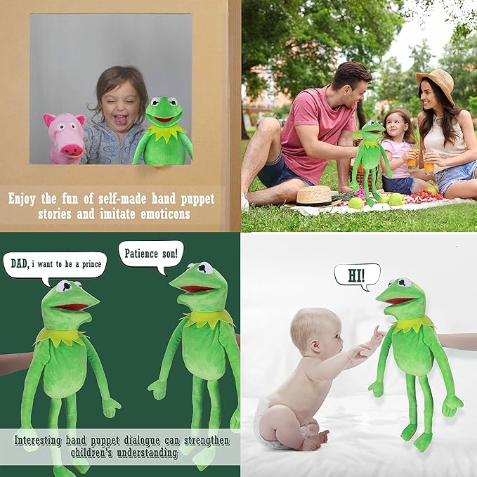 Kermit Frog Puppet, The Muppet Show, Soft Hand Frog Stuffed Plush Toy with 50 Pcs Kermit Frog Stickers, 28 Inches