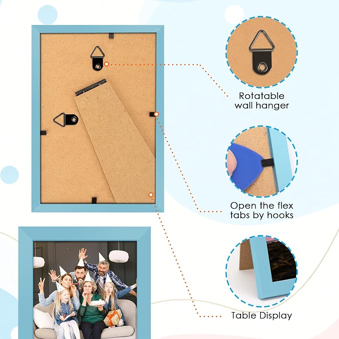 FIXSMITH 4x6 Picture Frame Set of 2, Blue Photo Frame 4x6 with HD Plexiglass, Brown Picture Frames Collage for Tabletop or Wall Display