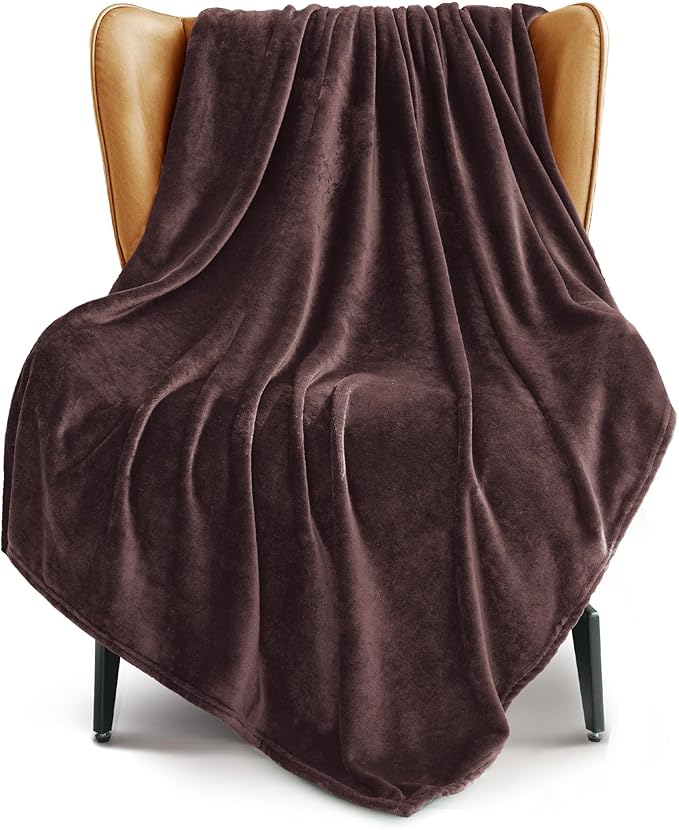 Exclusivo Mezcla Soft Large Fleece Throw Blanket for Couch, Coffee | 50x70 Inches, Double-Sided Brushed Flannel, Lightweight Plush Cozy Blanket for Home Decor, All Season, Machine Washable