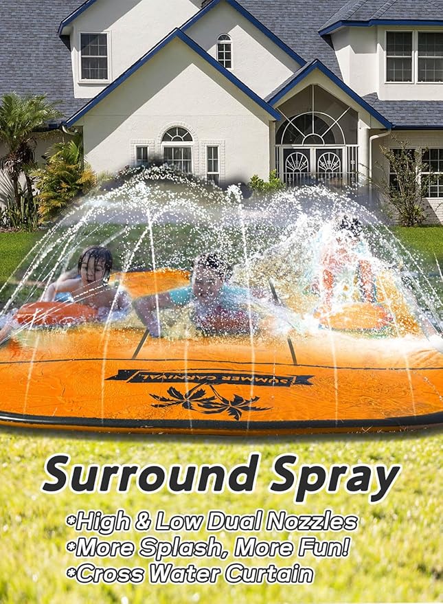 Spring Water Slip and Water Slide for Kids Backyard, 17ft*3 Racing Lanes Slip Water Slides with Sprinkler for Age 5-8 8-12, Summer Outdoor Water Toy with 3 Inflatable Bodyboards