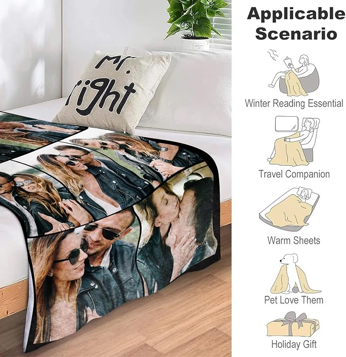 ICELIETE Custom Blanket with Picture Customized Fleece Photo Blanket for Couples Gifts Personalized Blankets and Throws Christmas Valentines Day Gifts for Boyfriend Girlfriend