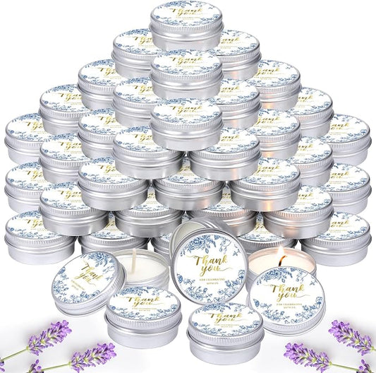 MTLEE 50 Pcs Blue Floral Wedding Candles Gift Favors for Guests 1 Oz Lavender Scented Soy Wax Aromatherapy Candle Favors for Bridal Shower Rustic Wedding Party Guests(Blue Floral)