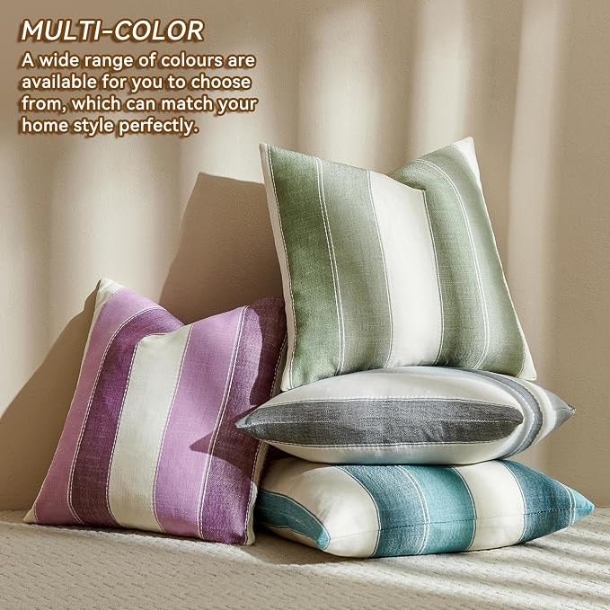 Pack of 2 Farmhouse Stripe Check Throw Pillow Covers Set Case Cotton Linen Decorative Pillowcases Cushion Cover for Couch Bench Sofa 20x20Inch Brown