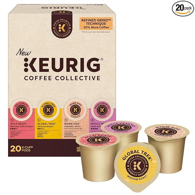 Keurig Coffee Collective Variety Pack, Bold Beats, Global Trek, Warm Hug, Whole Hearted, Single Serve Keurig K-Cup Pods, 20 Count