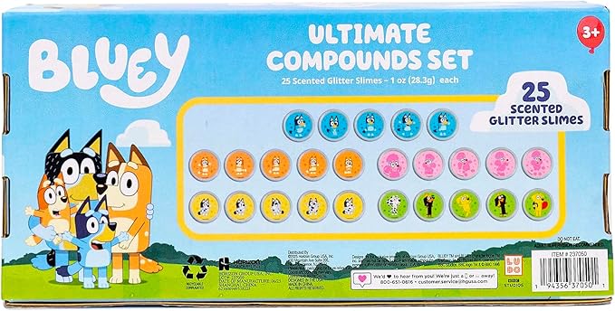 Bluey Ultimate Compounds Set, 25 Pack of Scented Glitter Slime, Resealable Containers with Stickers, Birthday Bulk Slime Party Favors, Sensory Toys, Goodie Bags Stuffers for Kids