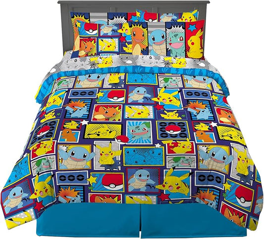Pokémon Pikachu Full Size Bedding Set – Kids Bedding Super Soft Cozy Reversible Comforter and Sheet Set with Sham, 7 Piece Full Size, (Officially Licensed Product) by Franco