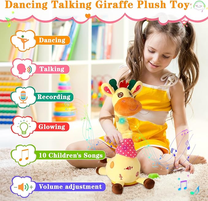 Dancing Giraffe Stuffed Animal Baby Toys Singing Song Toddlers Toy Repeats What You Say Glowing Musical Toy for Baby Birthday Gift