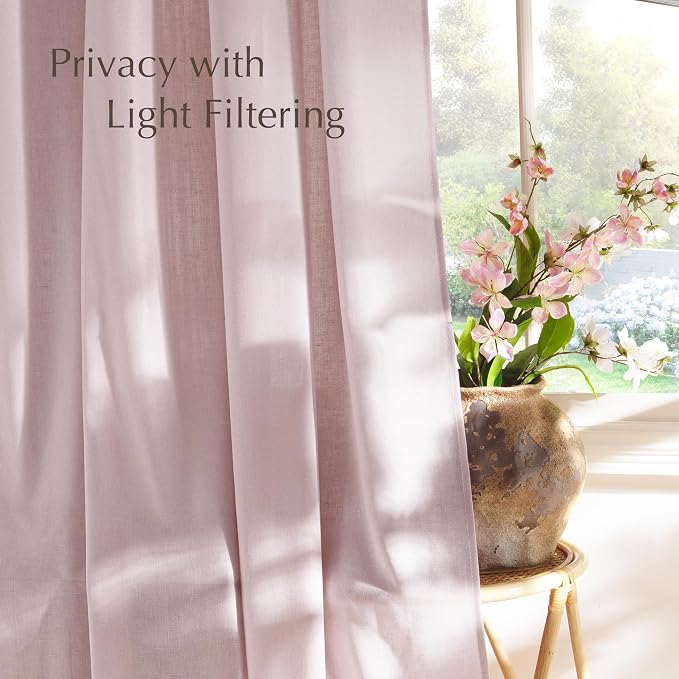 NICETOWN Linen Blush Pink Curtains for Girls Room, Grommet Thick Flax Linen Window Treatments Privacy Assured with Light Filtering for Bedroom/Kids Room, 2 Panels, W55 x L84