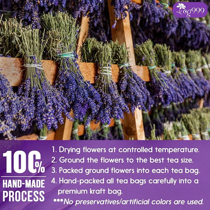 TOG999, Premium 30 Lavender Flower Tea Bags, 100% Natural & Pure. Loose Flower Lavender Herbal Tea. No Sugar, No Caffeine, No Gluten, Vegan.