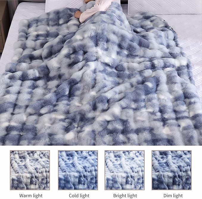 ORINOVA Tie-dye Blue Twin Cozy Faux Fur Blanket for Couch Bed Living Room 60x80 Furry Soft Fluffy Thick Warm Throw Blanket for Winter Home Gifts 860 GSM