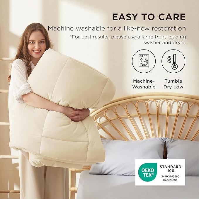 Bedsure Comforter Duvet Insert - Quilted Comforters King Size, All Season Duvet, GentleSoft Down Alternative Bedding, with 8 Tabs, Gifts for Women/Men, Cream,King 90 x 102 Inches