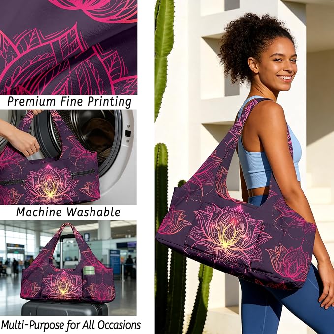 Women's Yoga Bag with Yoga Mat Carrier - Large Mat Pocket Fitness Tote for Pilates, Gym, Travel, Office & Beach