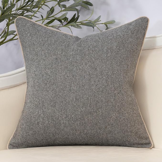 Neutral Floral Pillow Cover 20 x 20 Inches, Vintage Chenille Square Throw Pillow Cover Soft Decorative Farmhouse Accent Couch Pillow Cover for Living Room Bedroom, Grey