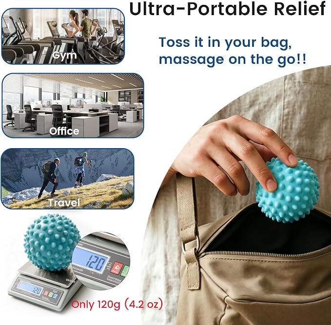 9cm Massage Ball for Trigger Point & Deep Tissue - Gentle Spiky PVC Muscle Roller for Plantar Fasciitis, Neck, Back & Foot Pain Relief - Portable Body Massager (Light Blue)