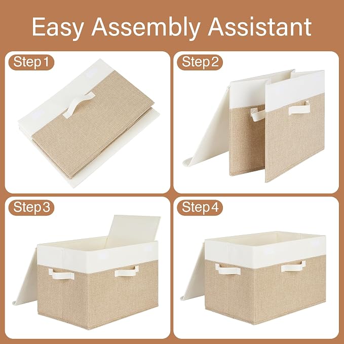 GRANNY SAYS Memory Keepsake Storage Box, Fabric Storage Bins with Lids | Flip-Top Lid, Collapsible, Stackable, 3 Handles, Ideal for Closet Clothes Blanket Toys, Extra Large, Brown/White, 2-Pack