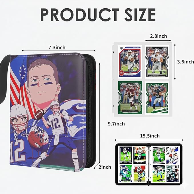 HBK Football Card Binder 400 Pockets, PU Leather 4 Pocket Card Binder with Sleeves, Football Card Holder Album with Zipper, Sports Trading Card Storage Binder for Boys Girls Collectors