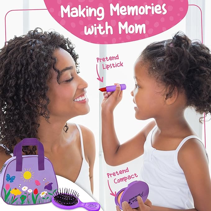 Toddler Play Purse for Kids with Accessories, Toys for Girls with Pretend Makeup, Keys, Smartphone, Dress Up Toy Purse for Toddlers and Kids, Birthday Gift for Little Toddler Girls Age 3 4 5 6, Purple