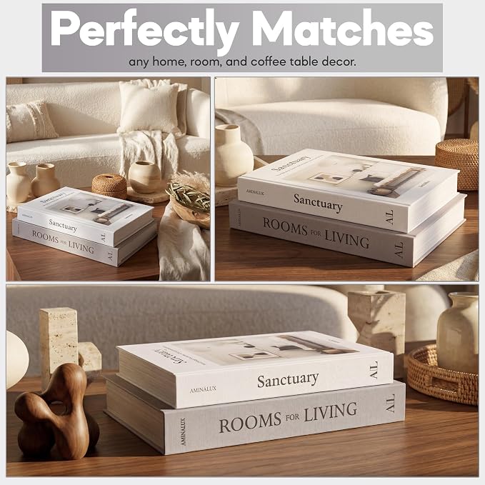 Decorative Books for Home Decor with Storage – Set of 2 Faux Linen Book Boxes with Aesthetic Covers – Enhance Your Coffee Table, Bookshelf Decor – Hidden Storage for Photos, Keepsakes, and Jewelry