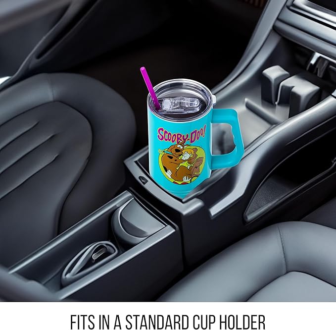 Silver Buffalo Scooby-Doo Featuring Scared Shaggy and Scooby Double Walled Stainless Steel Tumbler with Handle and Straw, Fits in Standard Cup Holder, 40 Ounces
