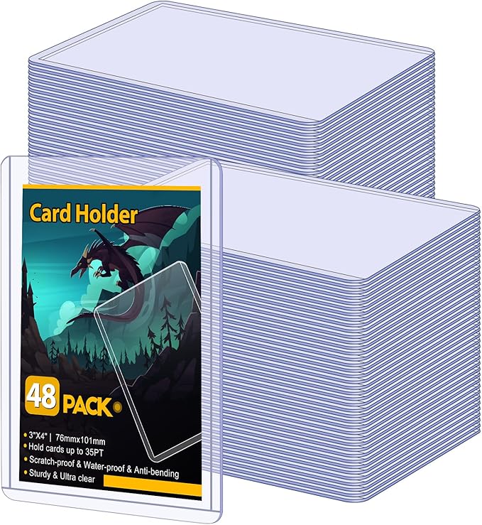 48 Count Card Sleeves Hard Plastic, Sooez 35PT Card Holder, 3" x 4" Baseball Card Protector, Rigid Card Case for Collectible Game Cards, Standard Size Trading Sports Football Cards