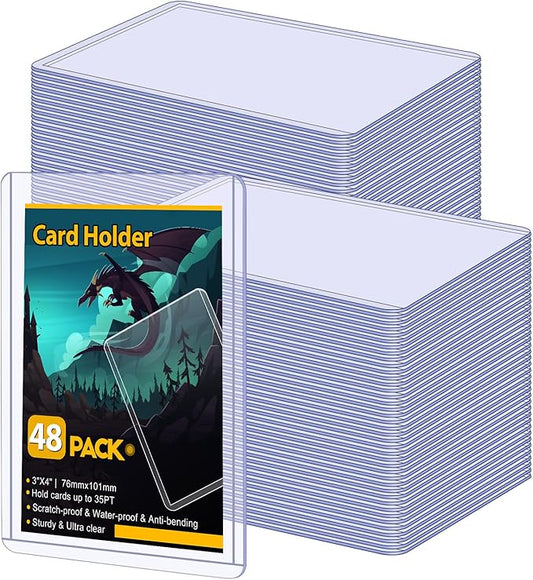 48 Count Card Sleeves Hard Plastic, Sooez 35PT Card Holder, 3" x 4" Baseball Card Protector, Rigid Card Case for Collectible Game Cards, Standard Size Trading Sports Football Cards
