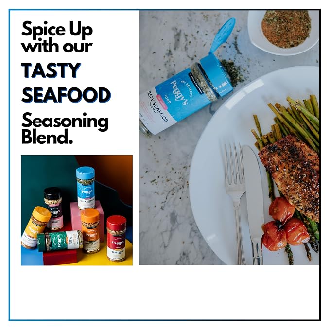 My Secrets Peggy's Food Tasty Seafood Blend - Premium Gourmet Seasoning with Himalayan Pink Salt - Zesty Spice Mix for Grilling, Roasting, and Frying Fish, Shrimp, and Shellfish - 3.2 oz