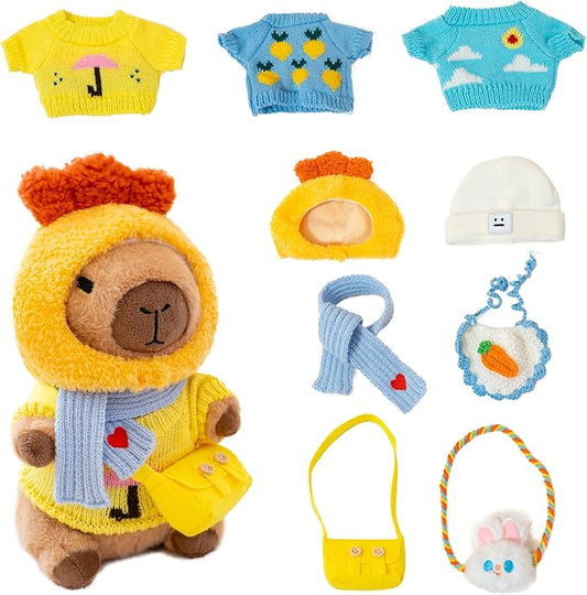 Capybara Plush with 10 Pcs Clothes & Accessories,Christmas Stuffed Animals, 10.2 in Cute Capybara Plush Toys,Birthday Gifts&Dress Up Cute Plushies for Boys/Girls (Chicken-A)