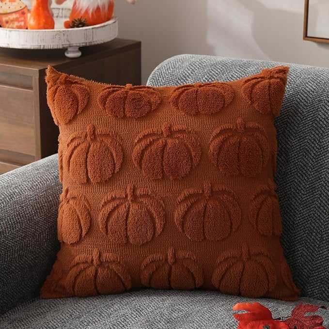 DFXSZ Fall Pillow Covers 24x24 2Pcs Rust Pumpkin Fall Decorations for Home | Fall decor Set of 2 Throw Pillow Cases Soft Plush Faux Fur Wool Couch Cushion for Chair Sofa Bedroom Living Room Home Decor
