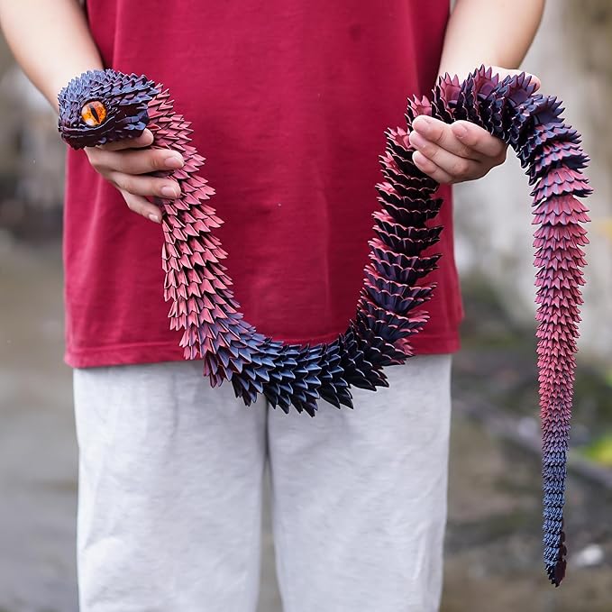 Super Large 3D Printed snake with a movable mouth,47.4inch,Flexible Realistic Articulated Animal Fidget Toys,Mystery Figurines Gifts ,Executive Desk Décor and Festival Collectible (colorfulB 47.4inch)