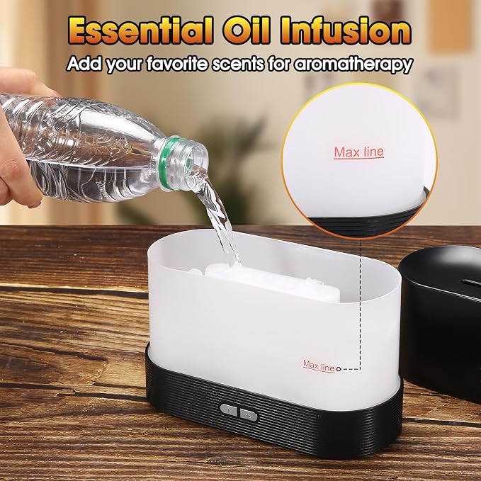 2 Pack Essential Oil Diffuser,Colorful Flame Air Aroma Diffuser Humidifier,Upgraded 7 Flame Colors Noiseless Essential Oil Diffuser for Home,Office,Yoga with Auto-Off Protection(180mL,Black)