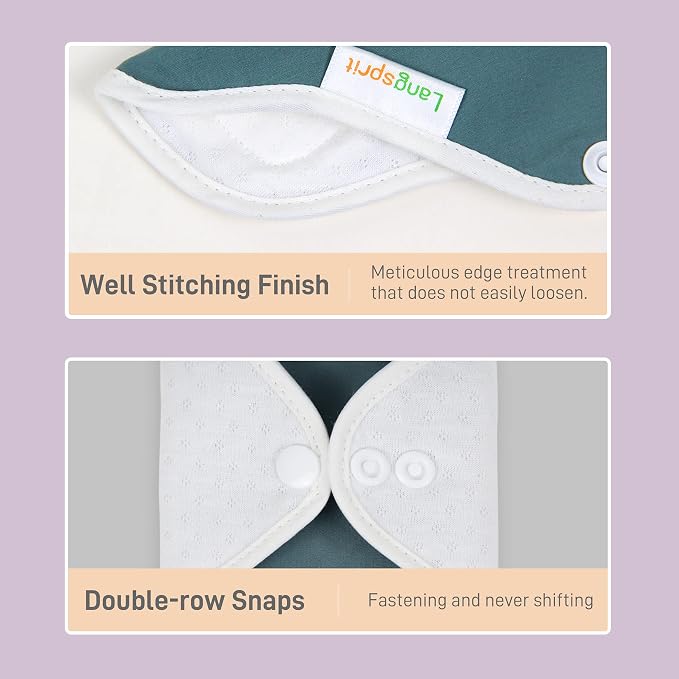 Langsprit Reusable Sanitary Pads for Women, Feminine Pads for Women Regular Absorbency Cotton Washable Cloth Menstrual Pads 6pcs Set with Mini Wet Bag Leakfree and Periods (Large)