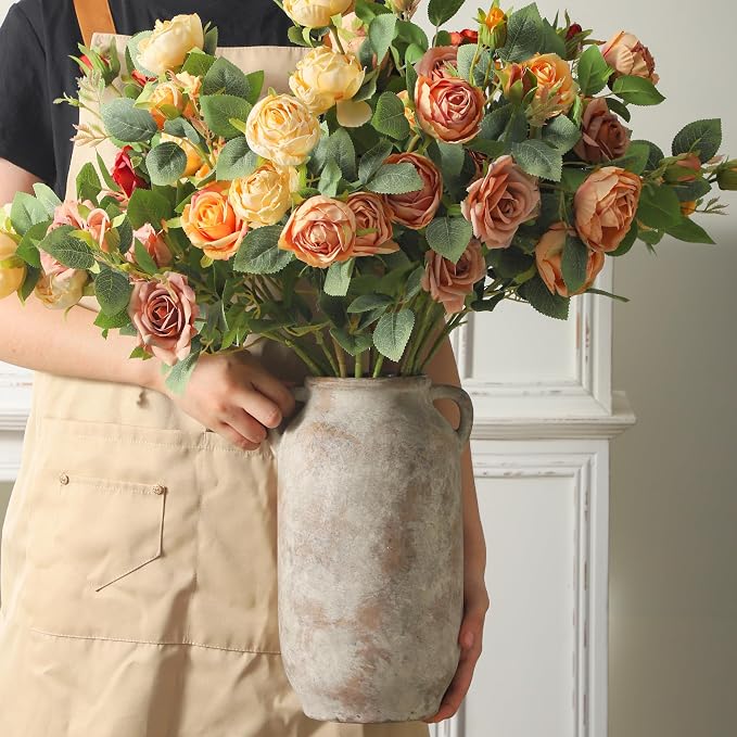 Vanselia Ceramic Flower Vase Home Table Decor Living Room Farmhouse 12 in | Large Tall White Rustic Decorative Flowers Vases Plant Modern Decoration for Kitchen Shelf Coffee Dining Centerpieces Desk