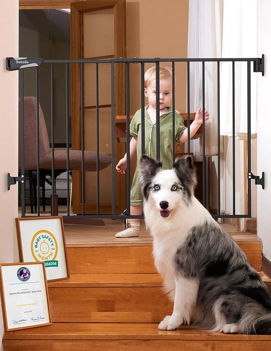 Babelio Baby Gate for Stairs, Kitchen & Doorways, No Bottom Bar| Easy Installation| One-Handed Operation| Auto-Close| Hardware Mount (Drill Needed) Safety Dog Gate (Black - B17, 34" H, 29-49" W-Wide)