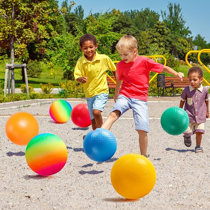 EVERICH TOY 12 Pack Playground Balls Dodgeball Set, 8.5 Inch Dodge Kick Ball Kickball Handball for Kids Adults, Indoor Outdoor Sports Toy for Yard Camp School Recess Ball Game for Boys Girls with Pump