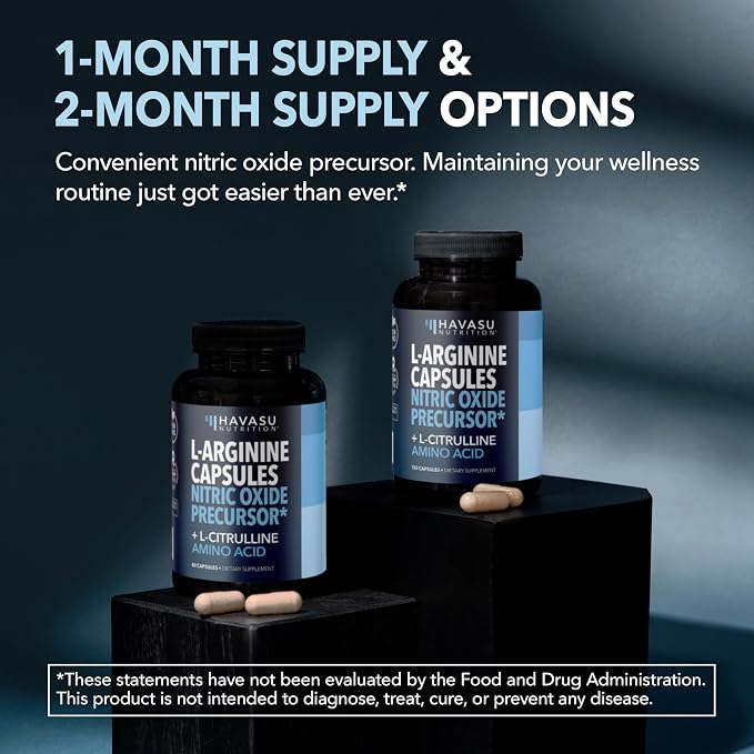 L-Arginine Capsules with L-Citrulline - Nitric Oxide Supplement - L Arginine and L Citrulline Blend - 120 Count - Vegan, Non-GMO Capsules for Performance, Endurance and Muscle Support - 2 Month Supply