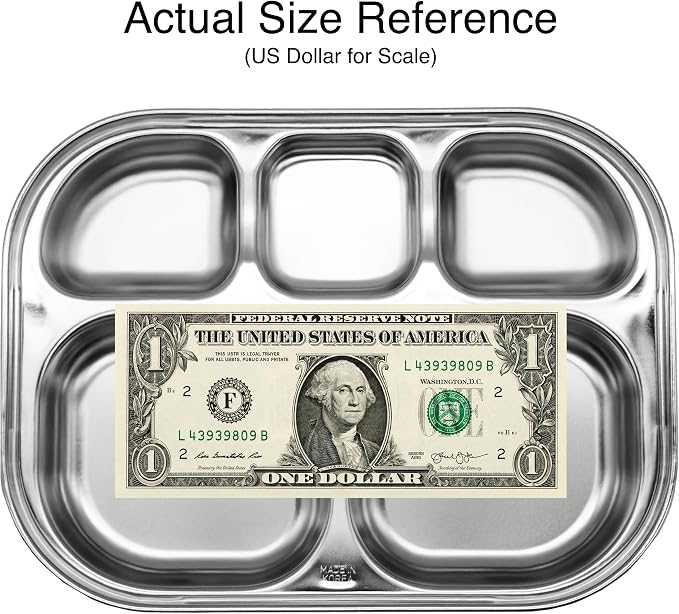 Korean Stainless Steel Non-Toxic Divided Plates for Toddlers & Kids 2-Pack | Premium 304 Electro-Polished Stainless Steel, No Black Residue, BPA-Free Tray for Picky Eater Babies and Littles