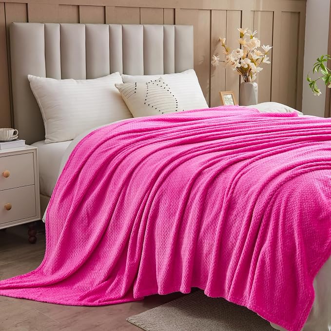 NEWCOSPLAY Fleece Leaves Pattern Throw Blanket, Hot Pink, 50"x60" | Super Soft Throw Blanket, Lightweight Cozy Bed Sofa Blanket, Premium Silky Flannel Fleece, Travel Blanket for All Season Use
