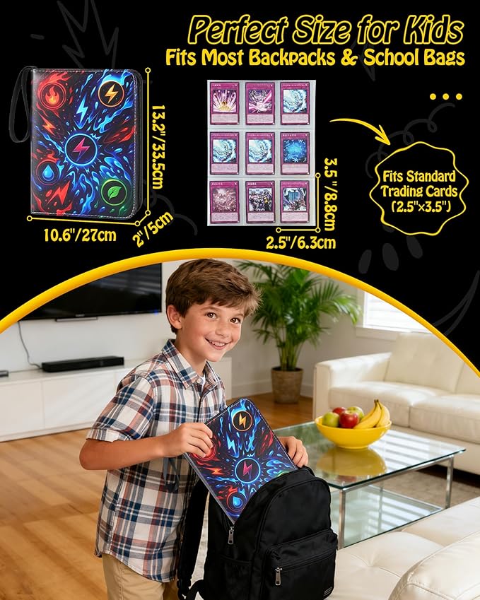 Trading Card Binder, 9-Pocket, Holds 1080 Cards, 120 Pages Side-Loading Card Album, PU Leather, Acid-Free Archival Sleeves, Durable Organizer for MTG, TCG & Sports Cards, Gift for Kids, Boys and Girls