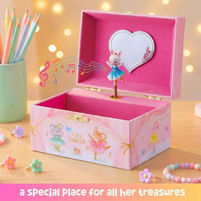 Musical Ballerina Jewelry Box for Girls - Kids Jewelry Box with Spinning Ballerina, Easter Gifts for Girls, Ballerina Toys - 6 x 4.7 x 3.5 in
