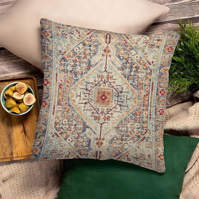 Boho Throw Pillow Covers 20x20 inch Set of 2,Bohemian Vintage Carpet Pattern Antique Ethnic Decor Double Sided Pattern Cushion Cover Soft Pillow Case Living Sofa Room Bed Square Pillow Cover
