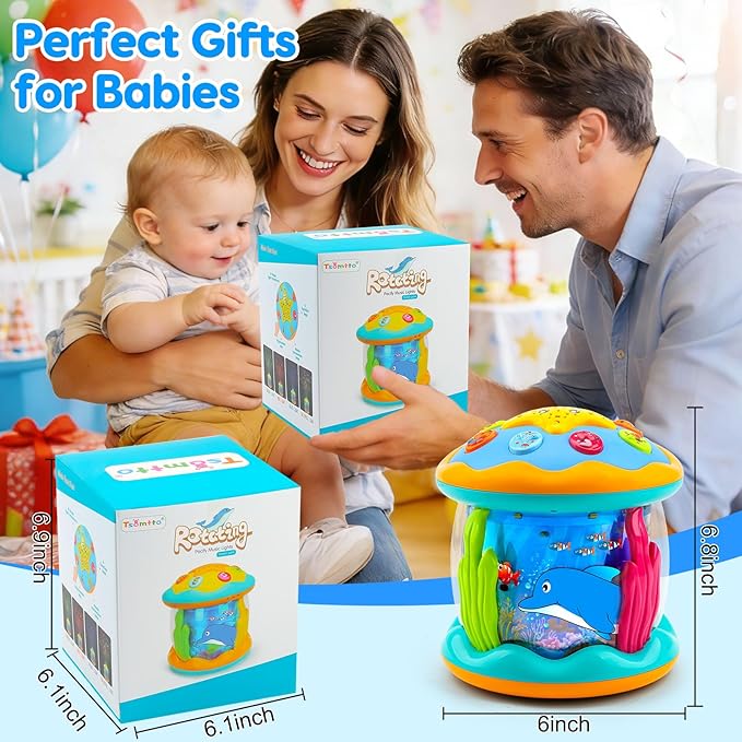 Baby Toys 6 to 12 Months Ocean Projector Rotating Musical Light Up Tummy Time Toys for Infant 0-6 3-6 Months Baby Aquarium Crawling Toys 4 5 6 7 8 9 12-18 Months Birthday Gifts for 1 Year Old Boy Girl
