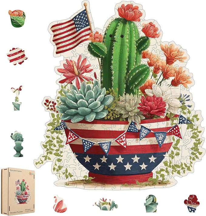 MEATRN Wooden Puzzles for Adults - Artistic Succulent Cactus Wooden Jigsaw Puzzles, Premium Plant Wood Puzzle for Relaxation and Home Décor, Collectible Gift, 207 Pcs, 10.3 x 11.4in