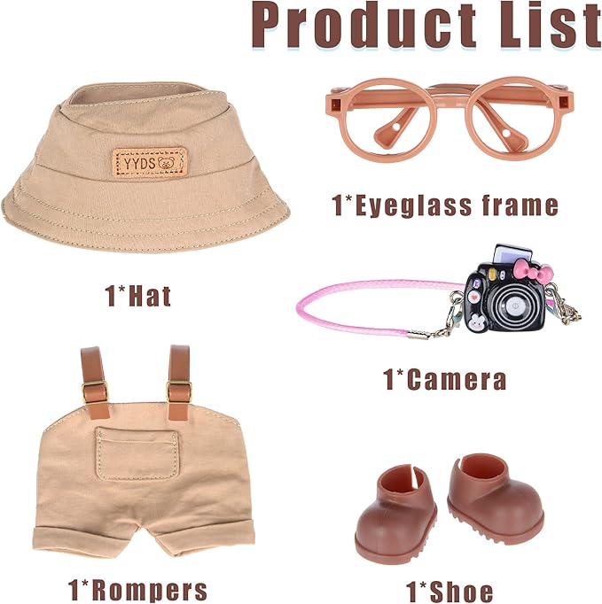 iBayda 17cm Fashion Doll Clothes & Accessories Set Include: Hat, Overall, Shoes, Glasses and Bag- Cute Clothes for Dress up Unique Style (Doll Not Included), Army Green