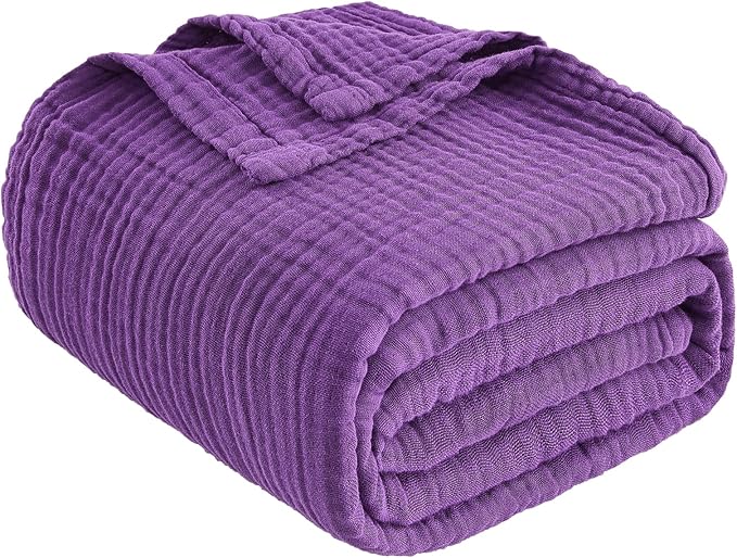 EMME Muslin Blankets for Adults Throw Blanket for Couch Breathable Gauze Soft Lightweight Airy Purple Throw 50" x 60"